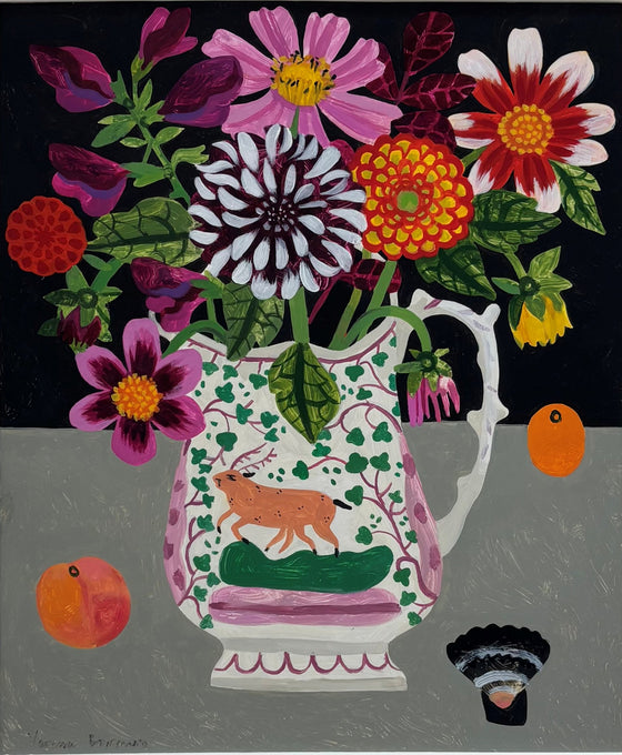 Dahlias in Lustreware Jug