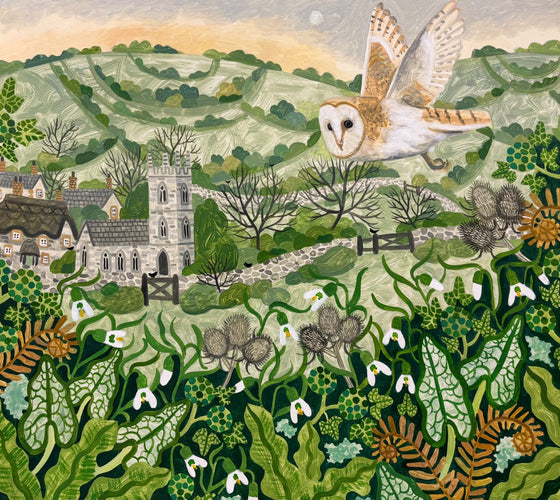 Barn Owl and Snowdrops