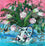 A Bunch of Tulips on Pink and Blue