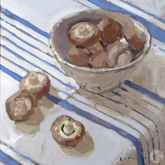 Mushrooms with Blue Striped Cloth